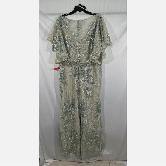 NEW $698 Mac‎ Duggal [ 20 ] Sleeve Flutter Floral Embellished Gown Seafoam - Picture 13 of 15